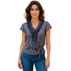 Heart Soul Flutter Sleeve Blouse in Gray and Blue